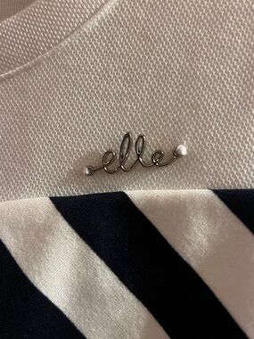 Elle Silver Logo Pin on Navy and White Stripes